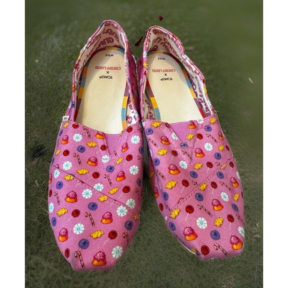 TOMS Women 9.5 Pink Candy Land Alpargata Confections Slip On Flats Shoes
